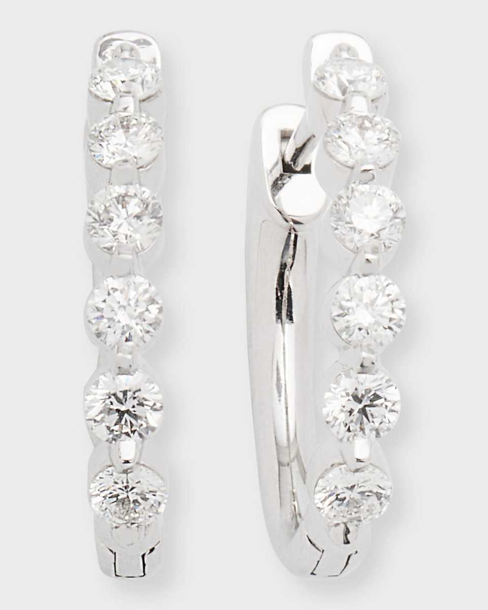 18k White Gold Diamond Hoop Earrings, 1 ct., .75"